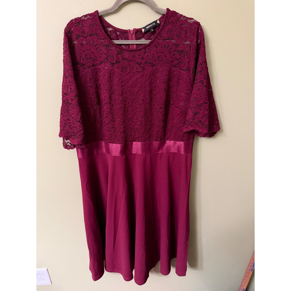 Miusol Burgundy Wine Lace Empire Waist Cocktail Dress 3XL Maroon Half Sleeve